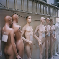 A queue of mannequins